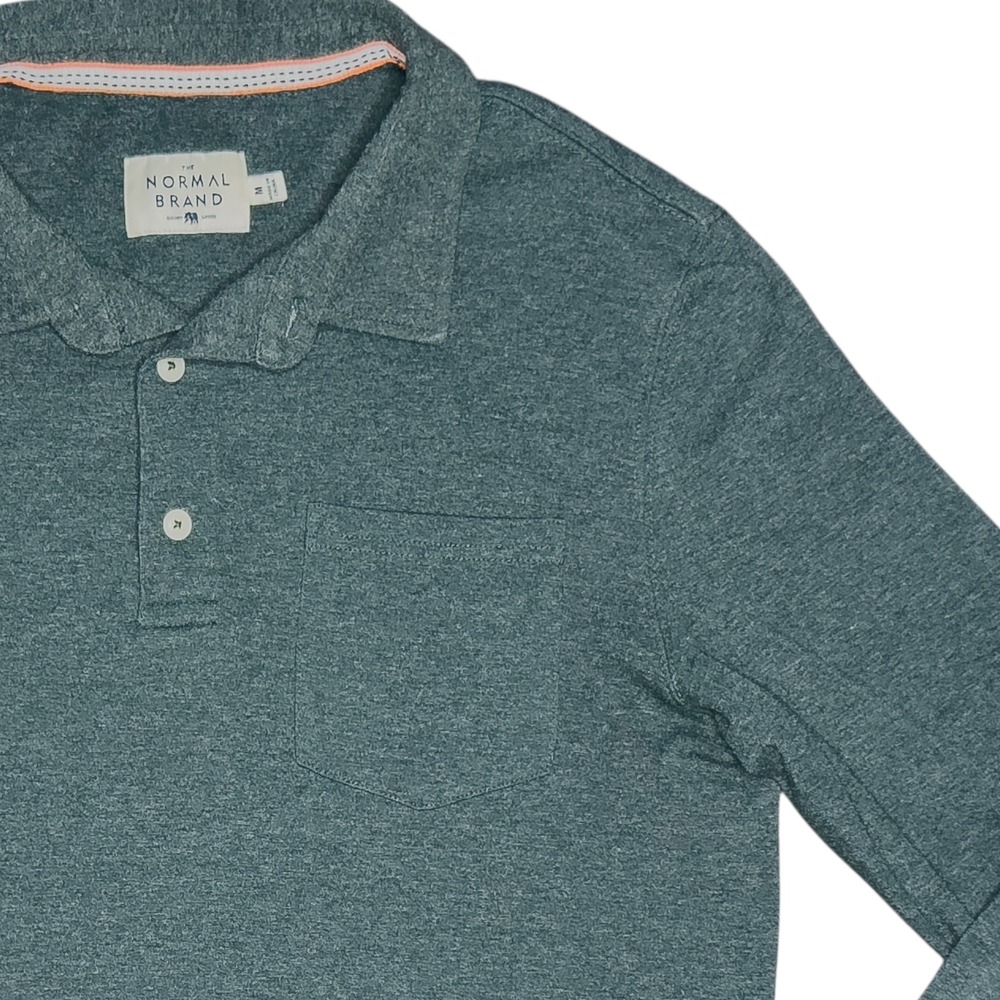 The Normal Brand Long Sleeve Polo Shirt Pocket Casual Olive Green Men's Medium‎